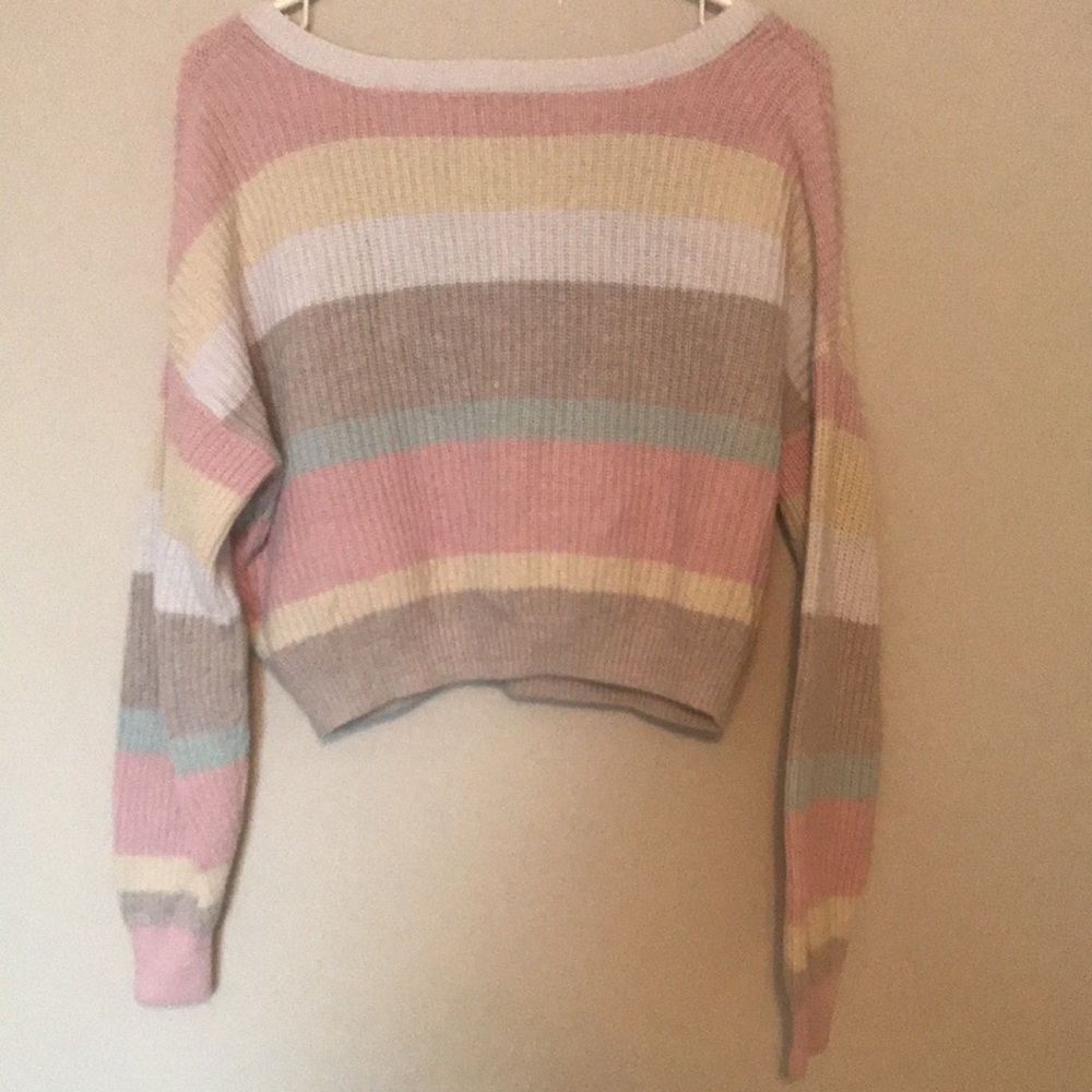 Hollister Cropped Striped V-Neck Sweater - Picture 4 of 4